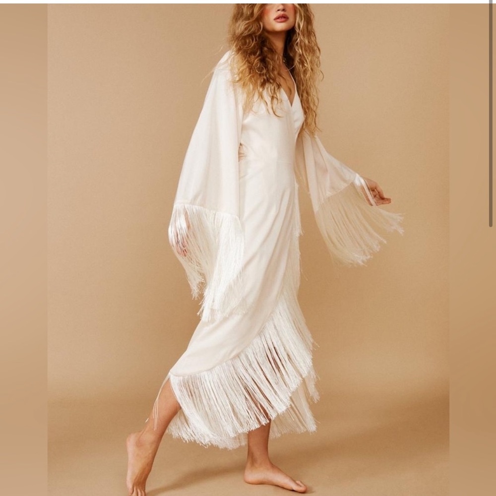 Nastygal Plus White Fringe Wrap Bridal Dress